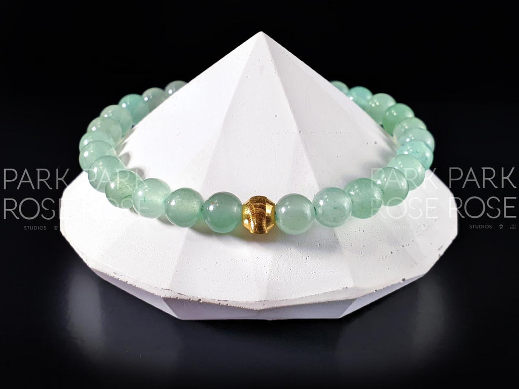 Green Aventurine Bracelet with 24K Solid Gold Cat Eye Bead