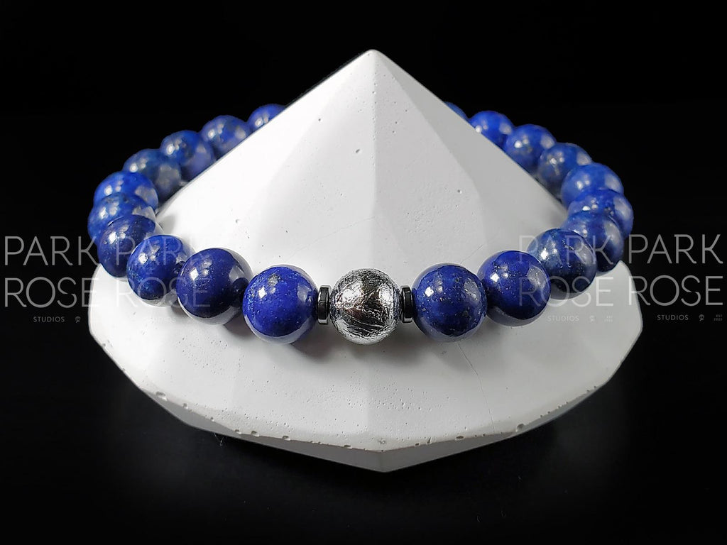 Gibeon Meteorite Bracelet: 7A Lapis Lazuli, Heishi Hematite (8mm)