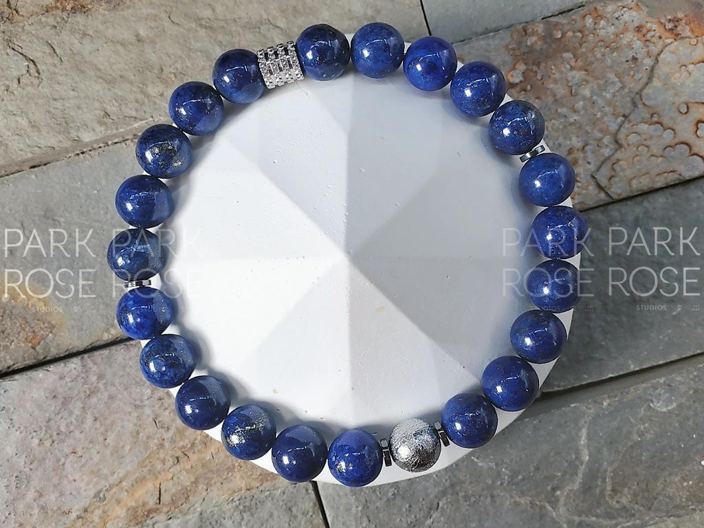 Gibeon Meteorite Bracelet: 7A Lapis Lazuli, Heishi Hematite (8mm)