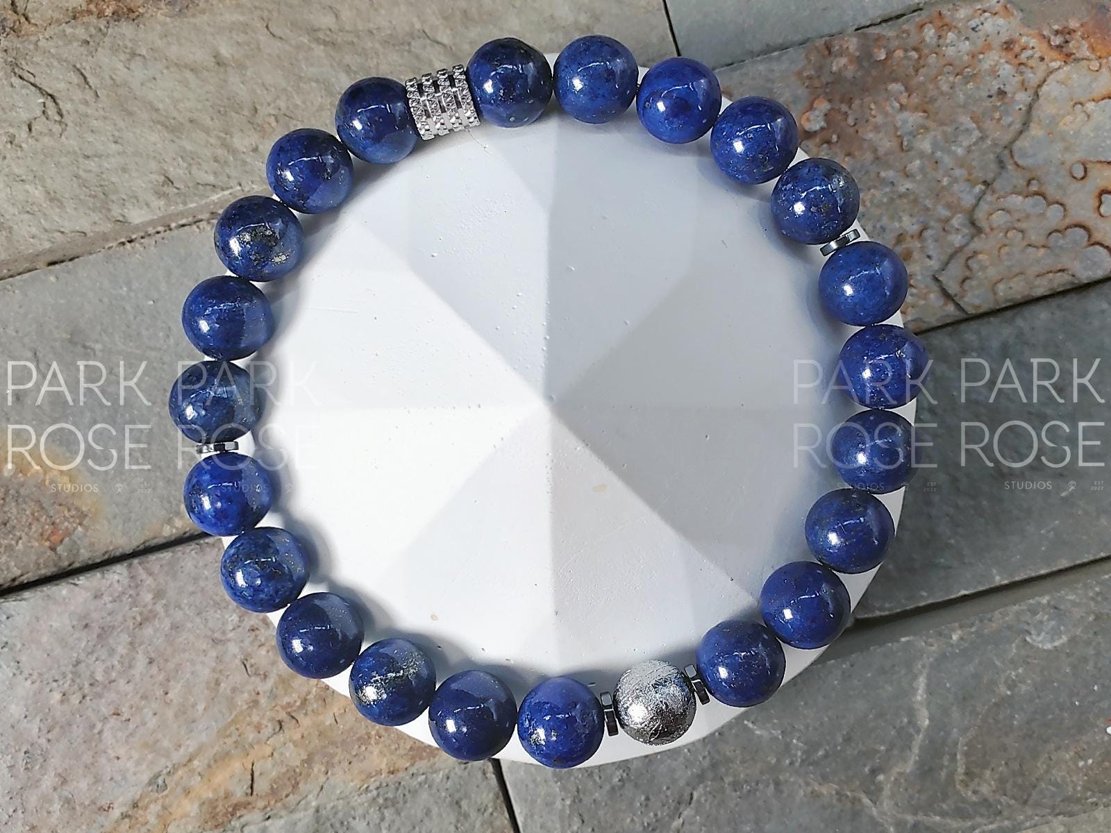 Gibeon Meteorite Bracelet: 7A Lapis Lazuli, Heishi Hematite (8mm)