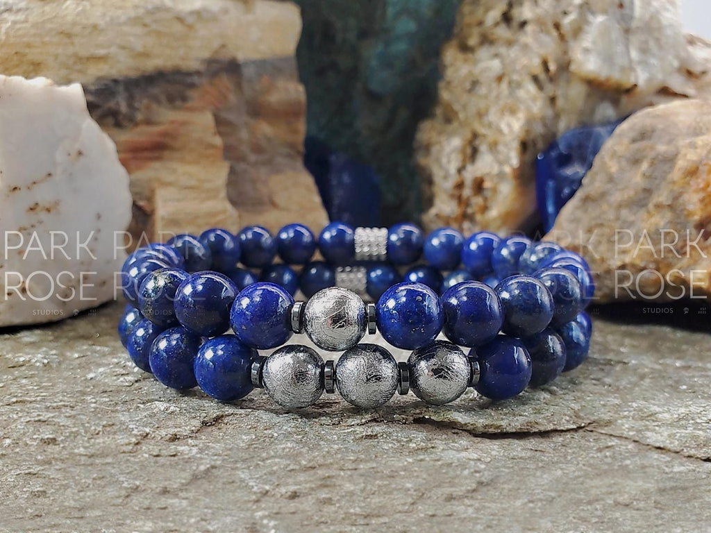 Gibeon Meteorite Bracelet: 7A Lapis Lazuli, Heishi Hematite (8mm)