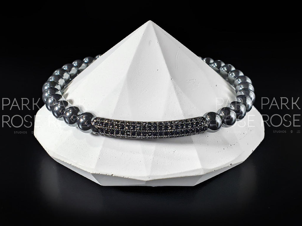 AAAA Hematite Bracelet with Black Zirconia Bar (6mm)