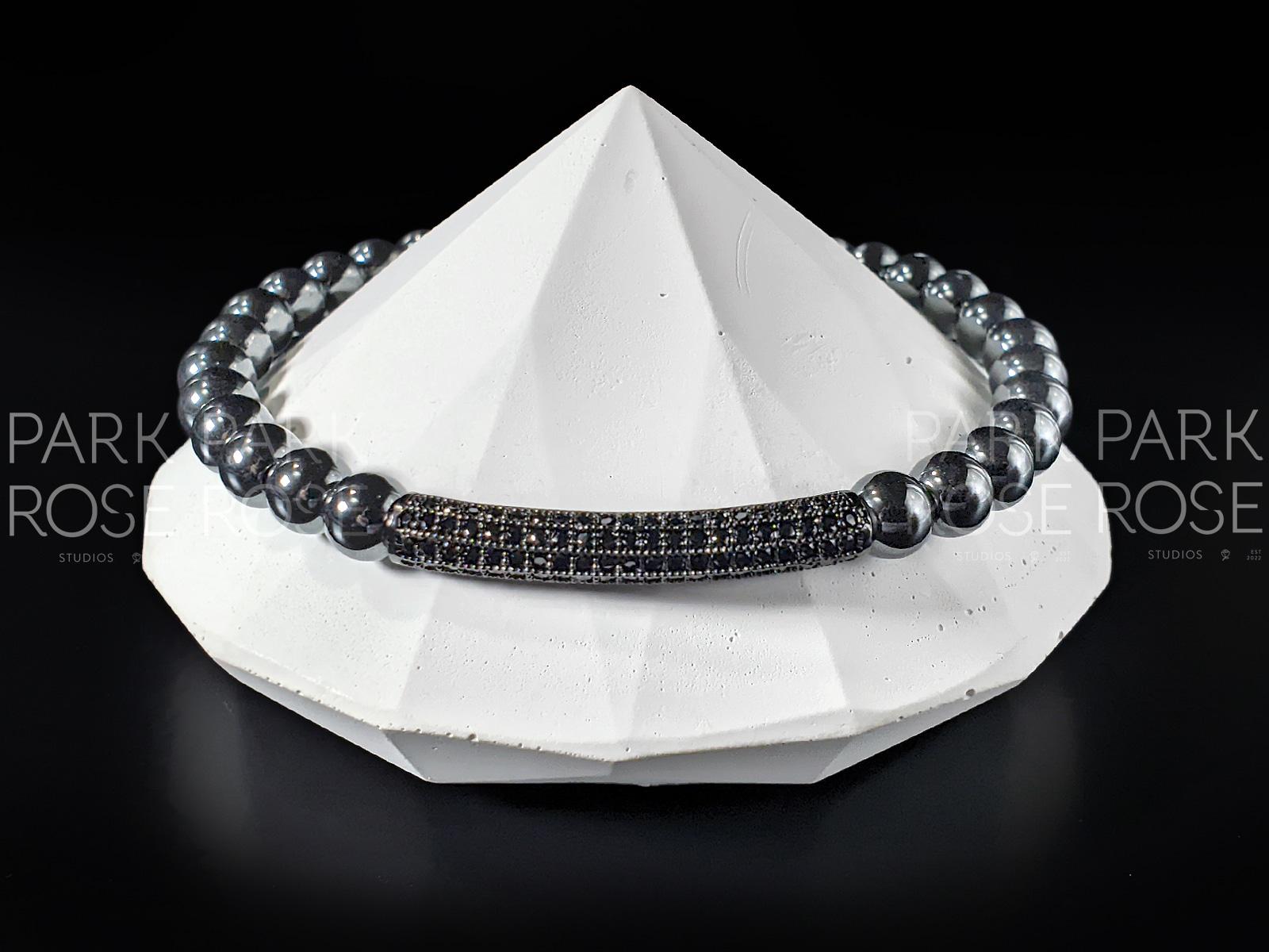 AAAA Hematite Bracelet with Black Zirconia Bar (6mm)