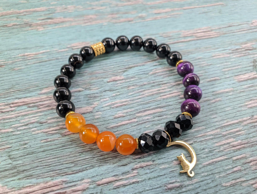 Black Tourmaline, Tiger's Eye & Agate, Stainless Steel Halloween Charms