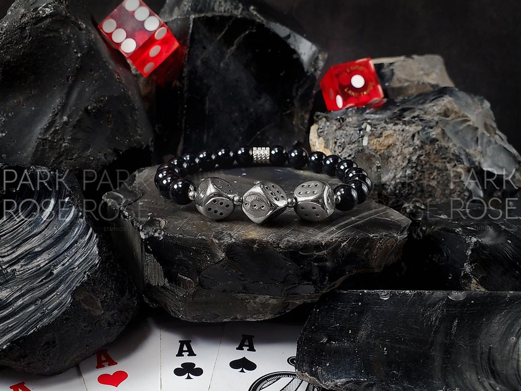Black Tourmaline High Roller Stainless Steel Dice Bracelet