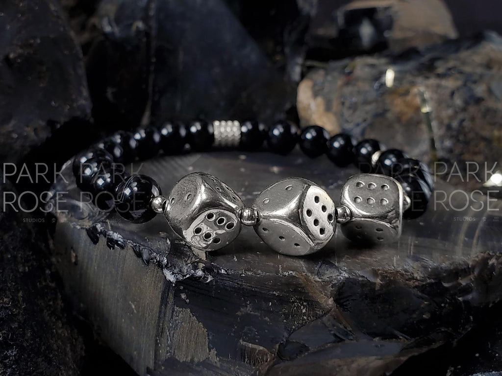 Black Tourmaline High Roller Stainless Steel Dice Bracelet