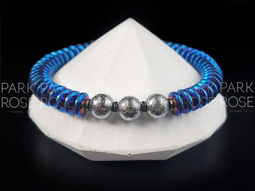 Gibeon Meteorite Bracelet: Hematite Heishi Rondelle, Iron Nickel (8mm)
