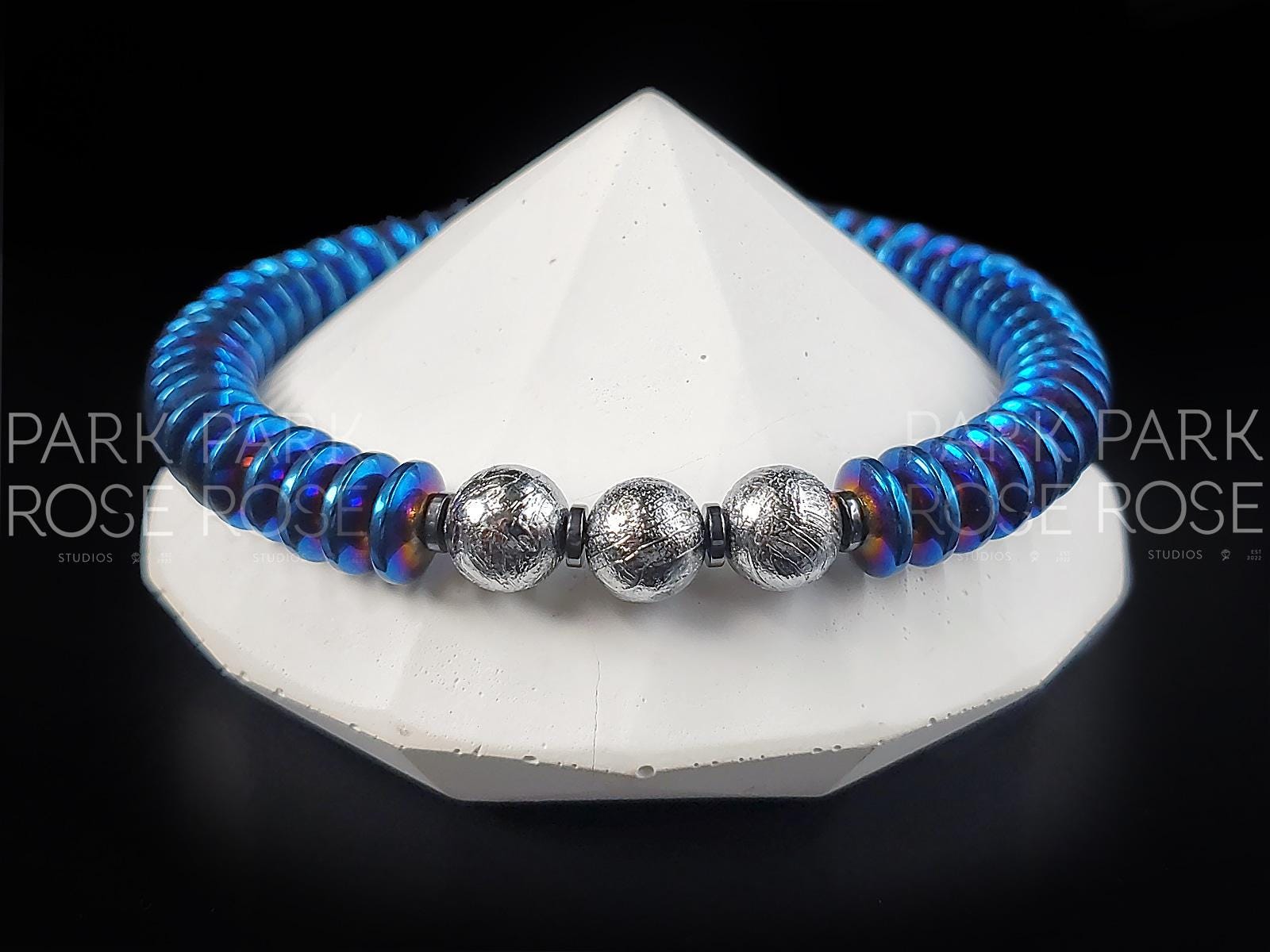 Gibeon Meteorite Bracelet: Hematite Heishi Rondelle, Iron Nickel (8mm)