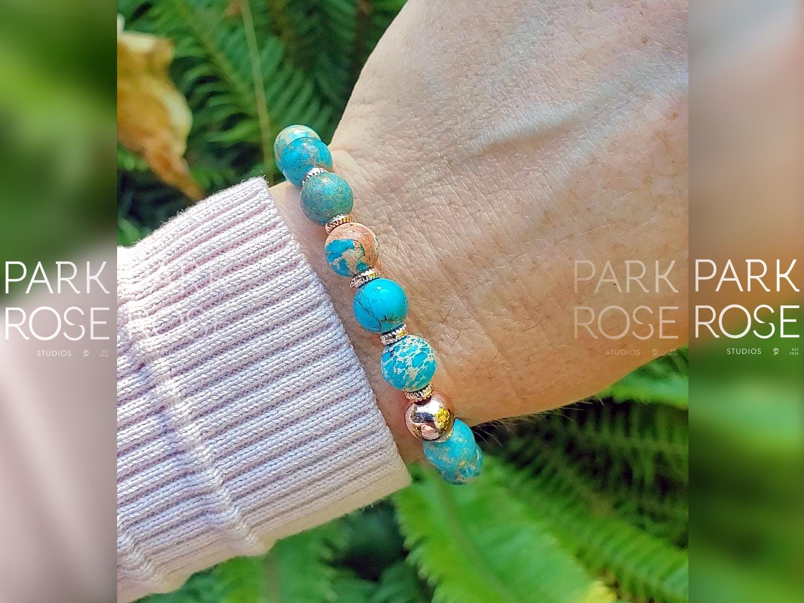 Lake Blue Jasper Bracelet: 24K Rose Gold Plated