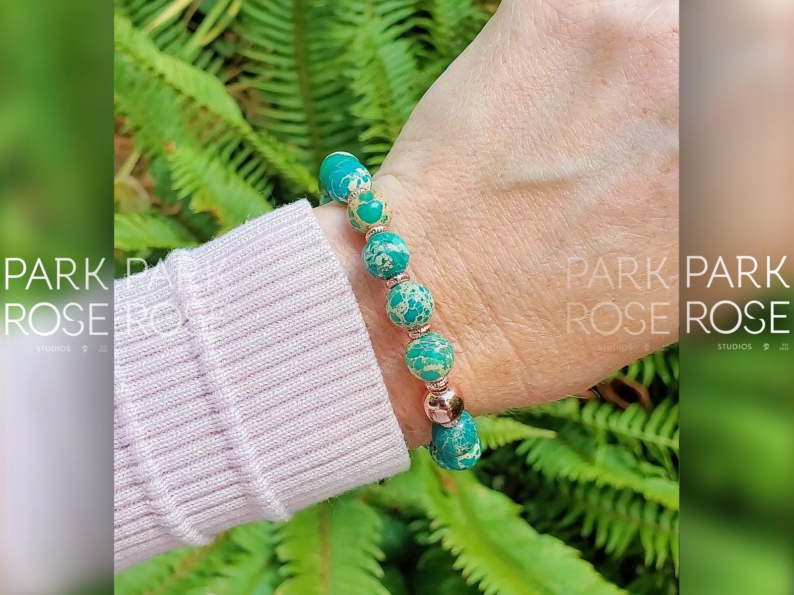 Green Jasper Bracelet: 24K Rose Gold Plated