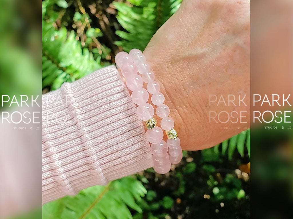 AAAAA Madagascar Rose Quartz Bracelet: 24K Gold or Silver Spacer