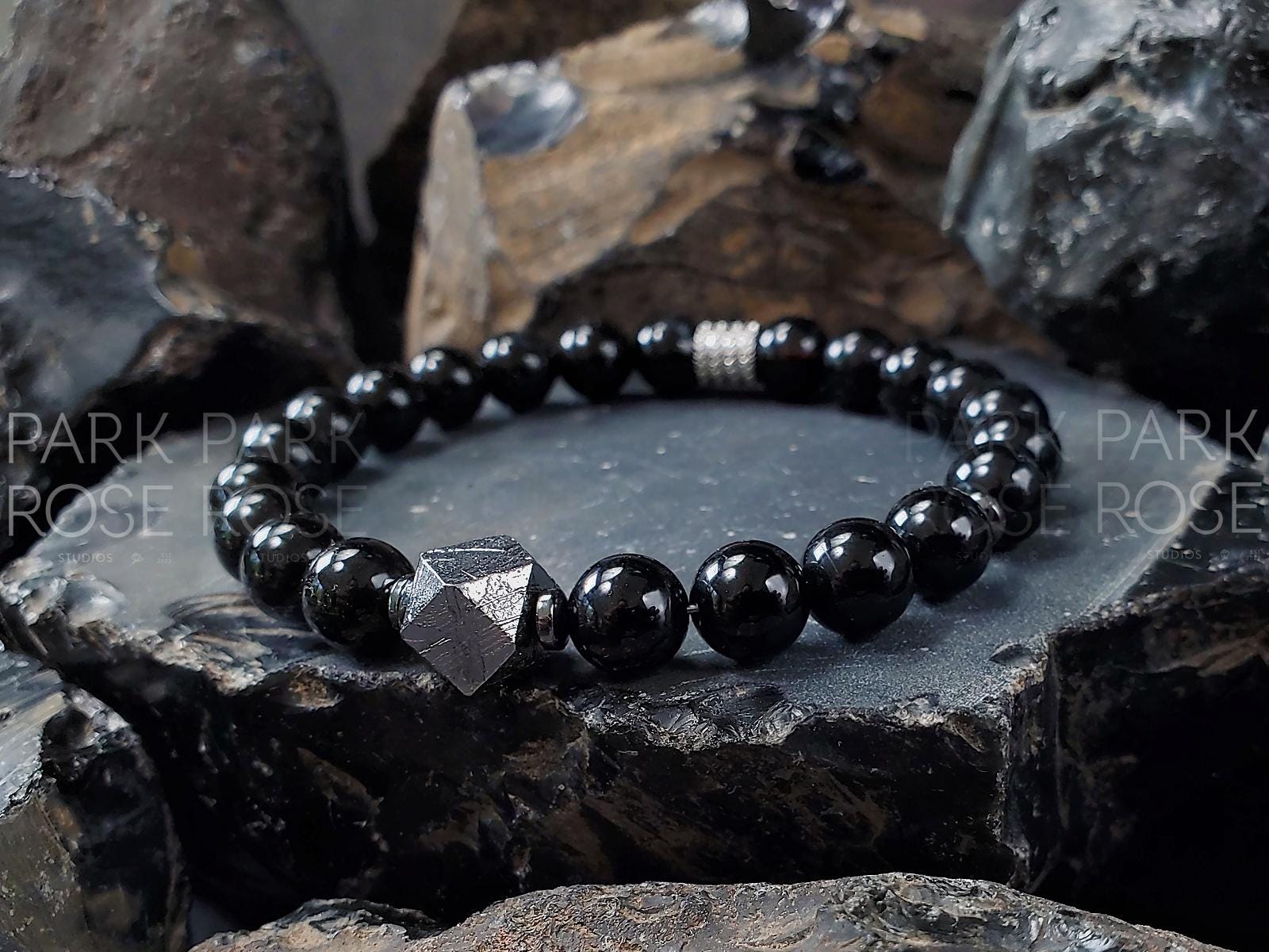 Gibeon Meteorite Bracelet: Black Tourmaline & Hematite
