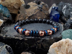 Real Shungite, Pure Coated Copper & Blue Heishi Hematite Gemstone Bracelet (8mm)