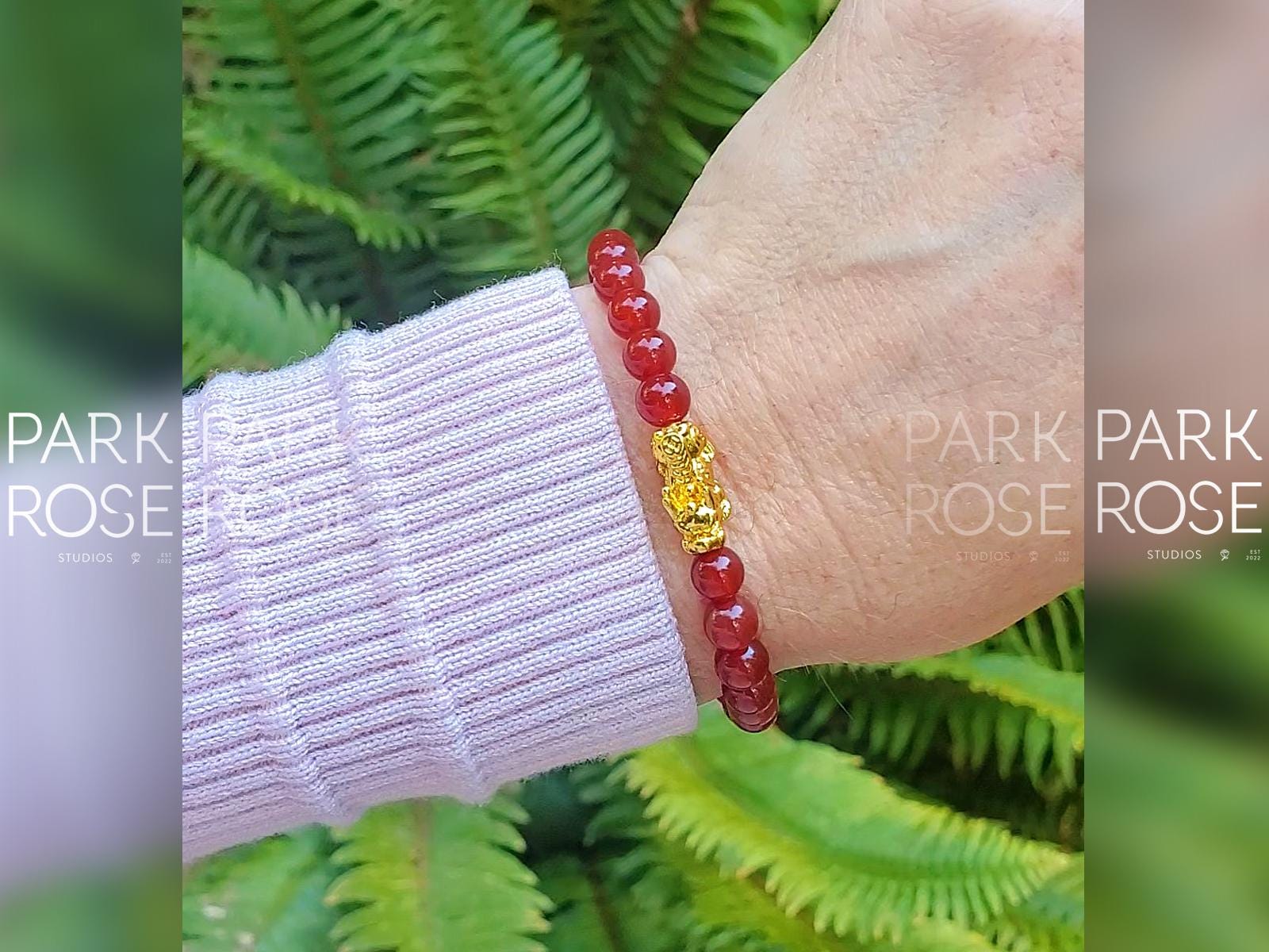 Red Carnelian Bracelet: 24K Gold Plated Pixiu (6/8/10mm)
