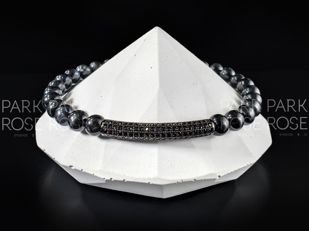 Arfvedsonite Beaded Bracelet with Black Zirconia Bar (6mm)