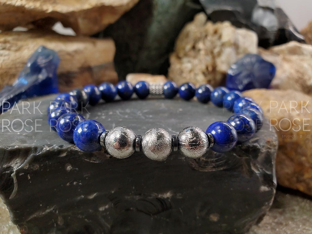 Gibeon Meteorite Bracelet: 7A Lapis Lazuli, Heishi Hematite (8mm)