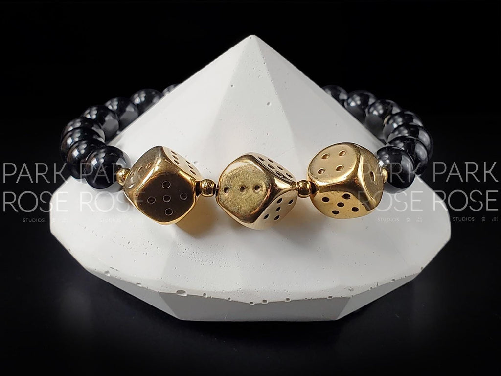 Black Tourmaline High Roller Stainless Steel Dice Bracelet