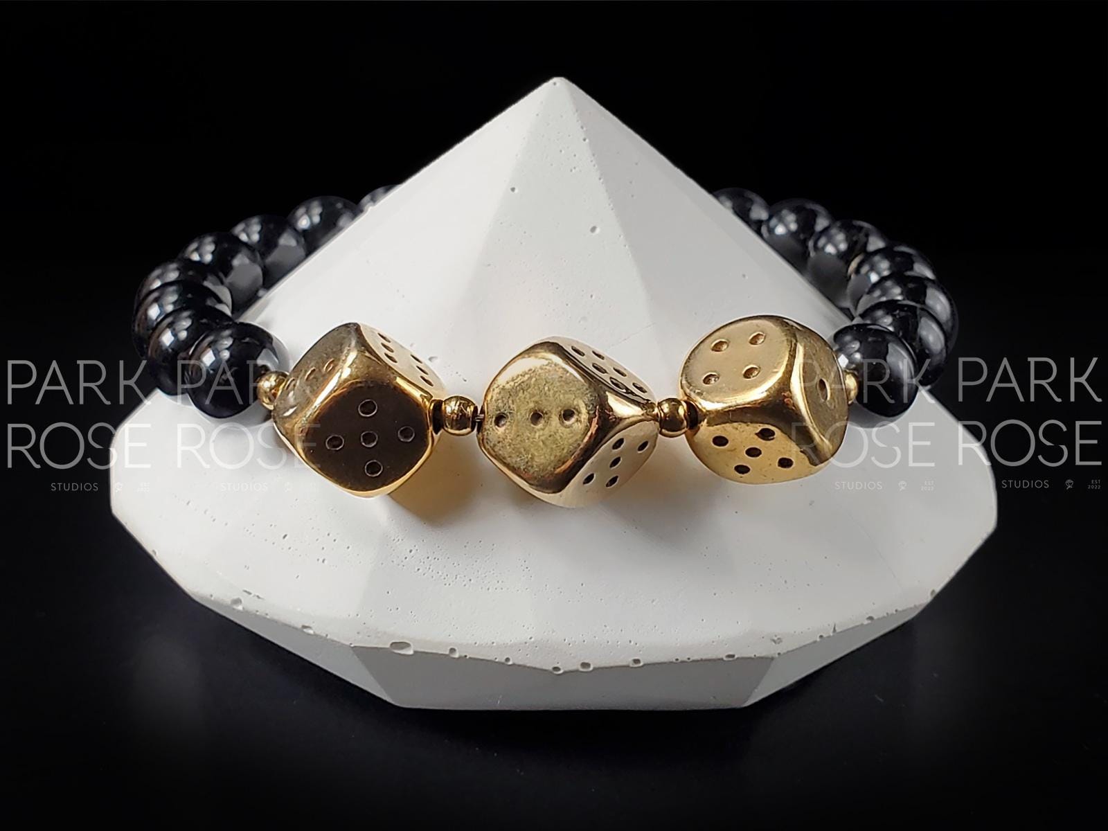 Black Tourmaline High Roller Stainless Steel Dice Bracelet