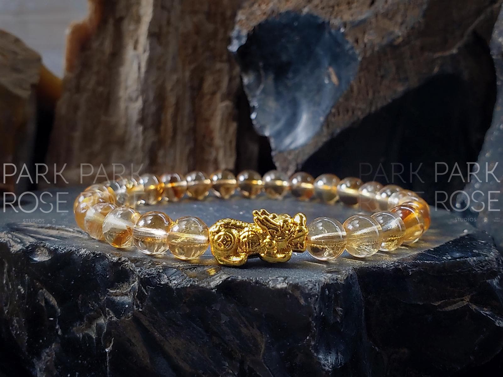 AAA Unheated Brazil Citrine 24K Gold Plated Pixiu Bracelet