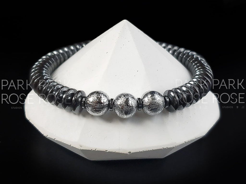 Gibeon Meteorite Bracelet: Hematite Heishi Rondelle, Iron Nickel (8mm)