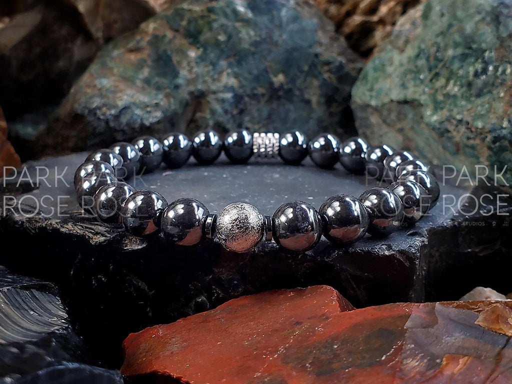 Gibeon Meteorite + Black Hematite Bracelet (8mm)