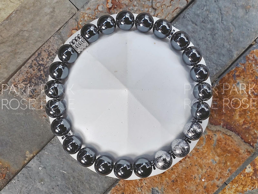Gibeon Meteorite + Black Hematite Bracelet (8mm)