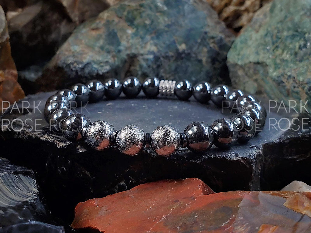 Gibeon Meteorite + Black Hematite Bracelet (8mm)