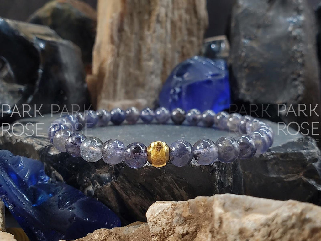 AAAA Cordierite Bracelet: 24K Gold Cat Eye Bead