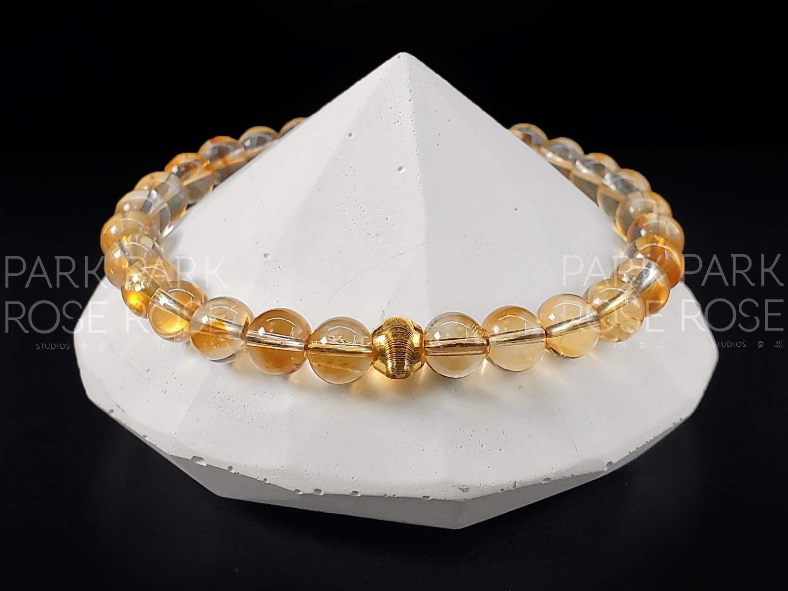 AAA Unheated Brazil Citrine Bracelet: 24K Gold Cat Eye Bead (6mm)
