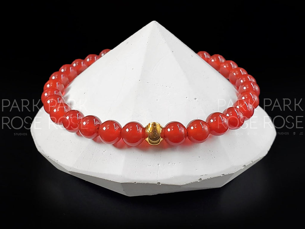 Red Carnelian Bracelet: 24K Gold Cat Eye Bead