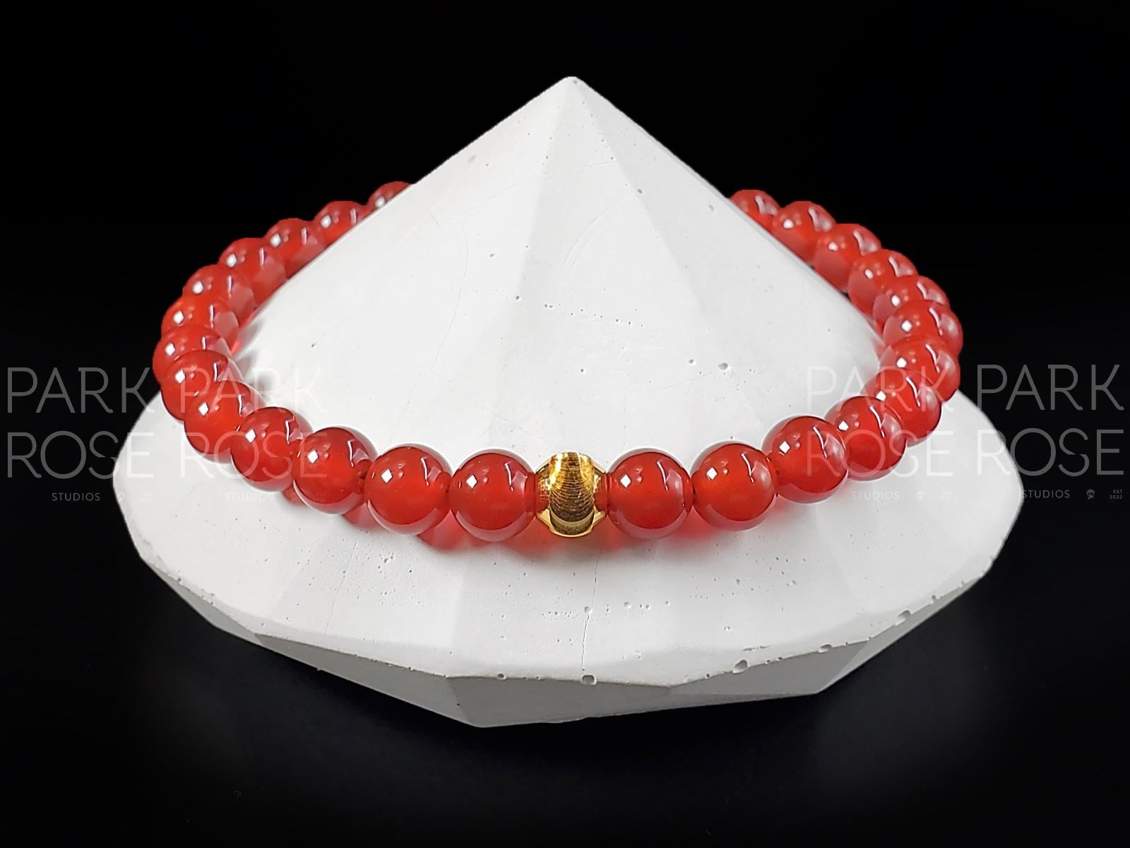 Red Carnelian Bracelet: 24K Gold Cat Eye Bead