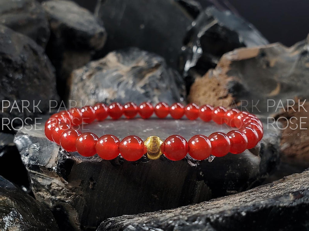 Red Carnelian Bracelet: 24K Gold Cat Eye Bead