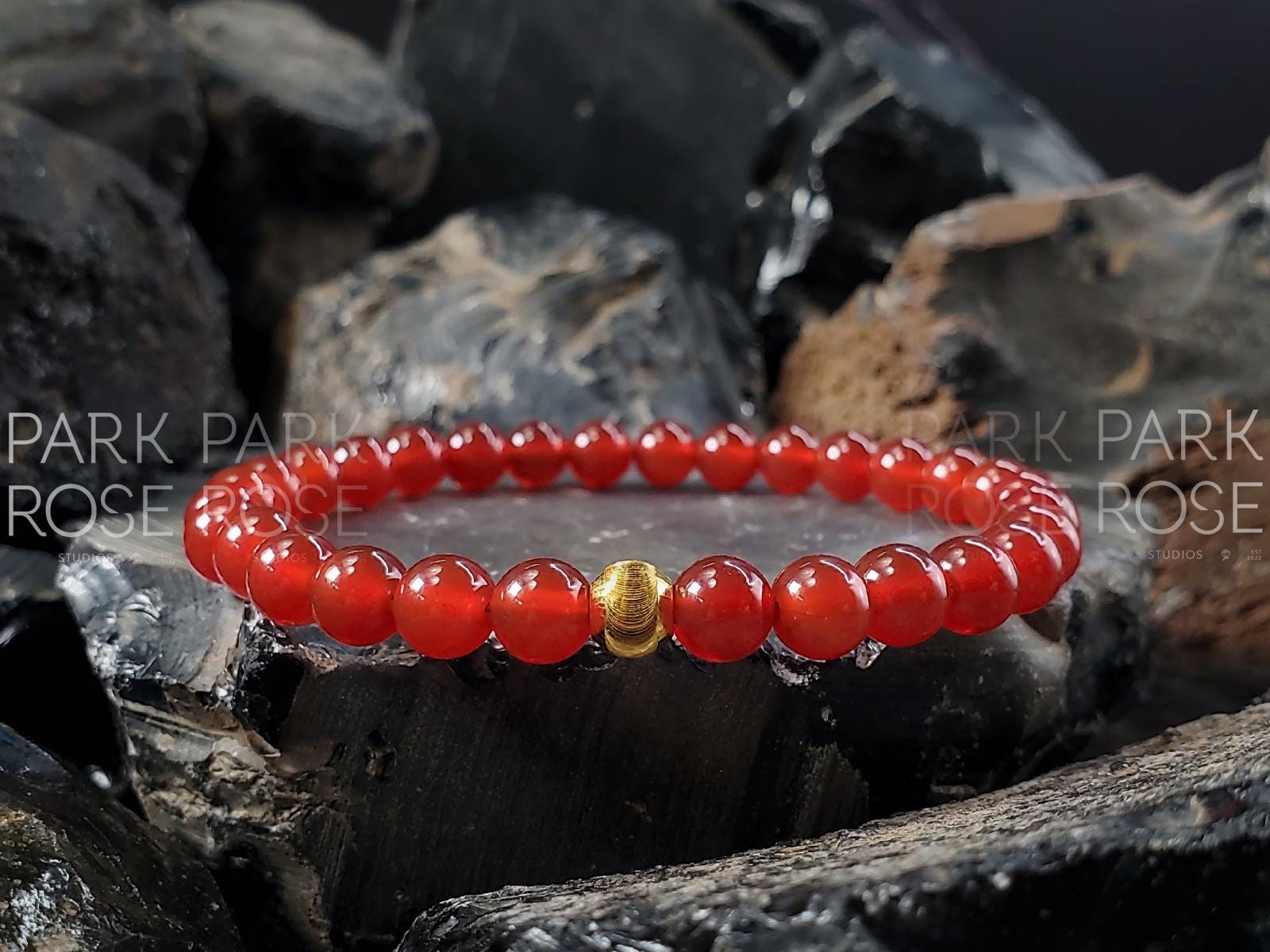 Red Carnelian Bracelet: 24K Gold Cat Eye Bead