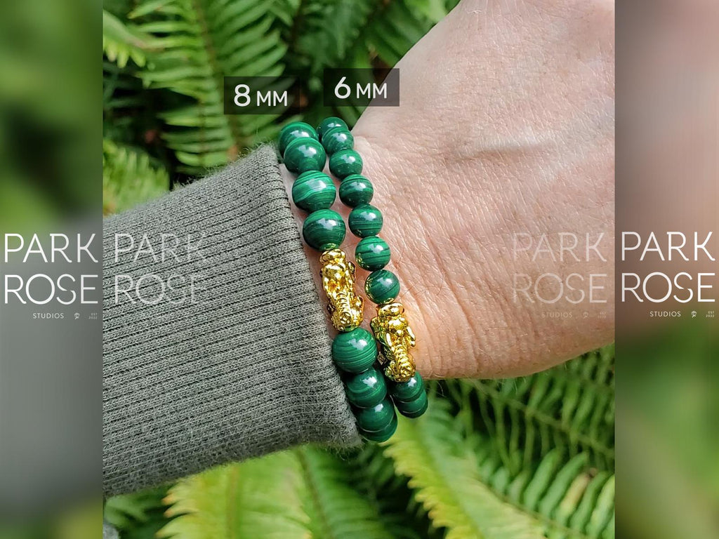 Congo Malachite Bracelet: 24K Gold Plated Pixiu Charm
