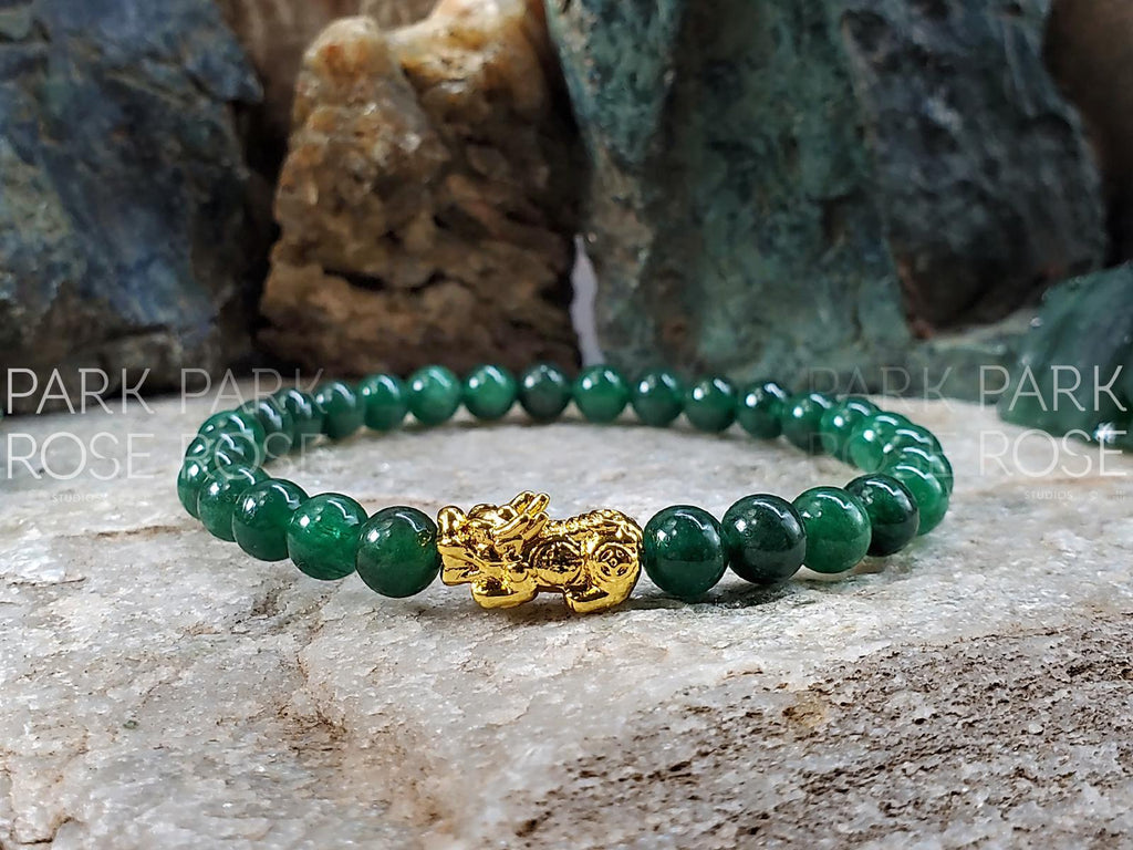 Green Jade Pi Xiu Bracelet: 24K Gold Plated