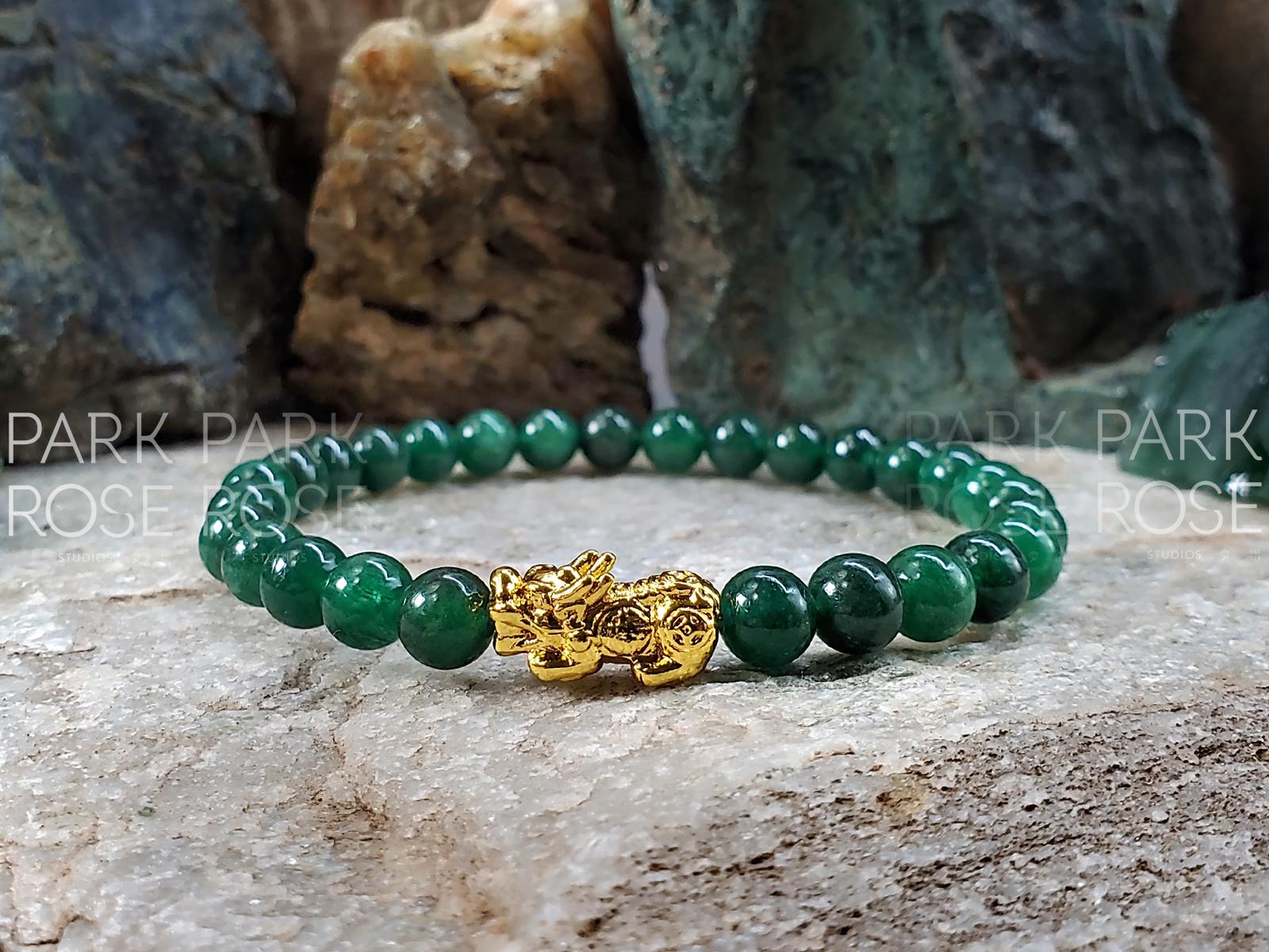 Green Jade Pi Xiu Bracelet: 24K Gold Plated