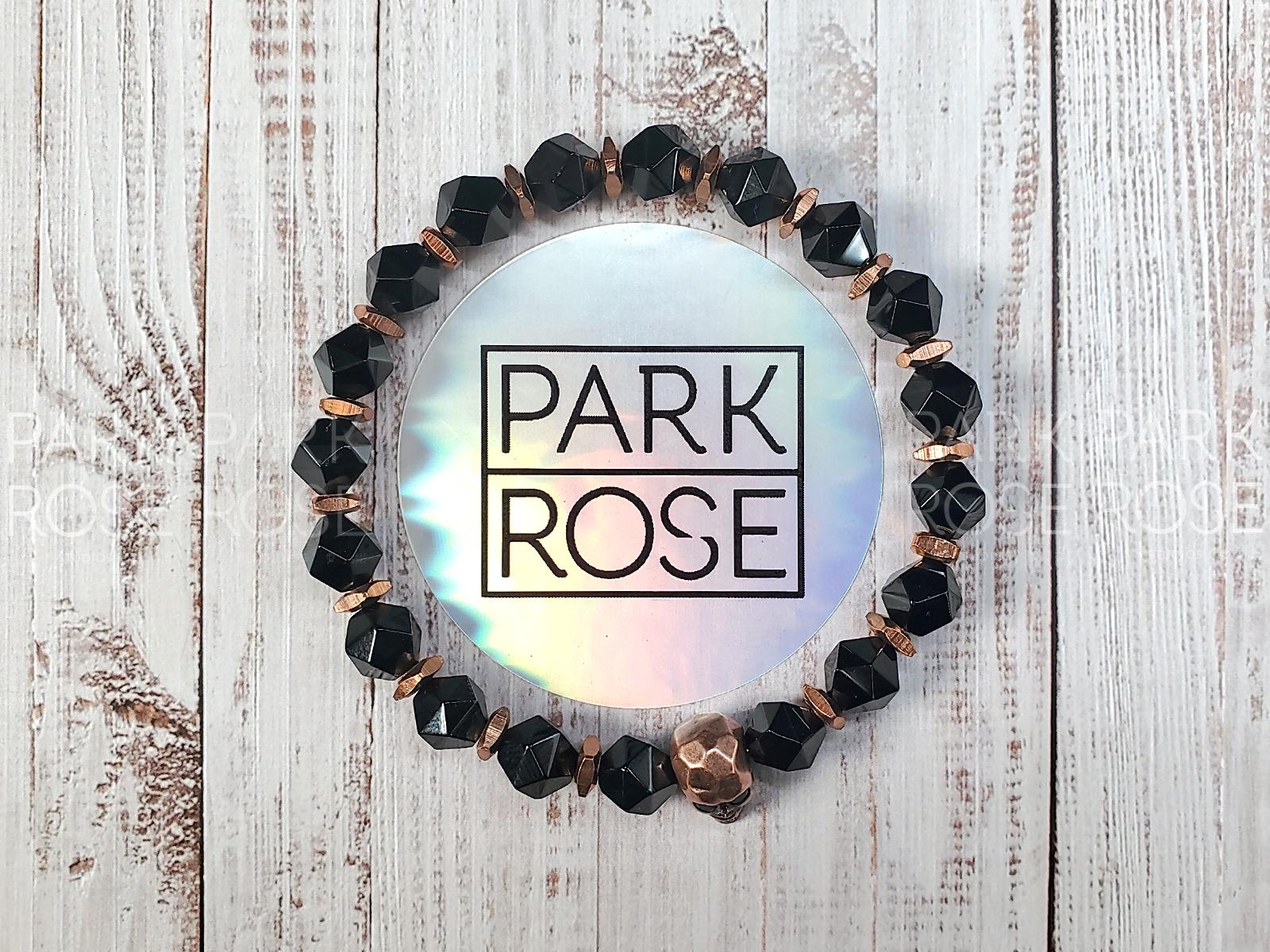 Copper Skull Bracelet: Black Agate