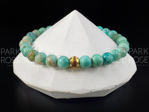 AAAAA Peruvian Turquoise Bracelet: 24K Gold Cat Eye Bead (6mm)