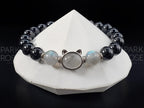Black Tourmaline Sterling Silver Labradorite Cat Bracelet (8mm)