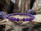 AAAA Amethyst Bracelet: 24K Gold Cat Eye Bead (6/8mm)
