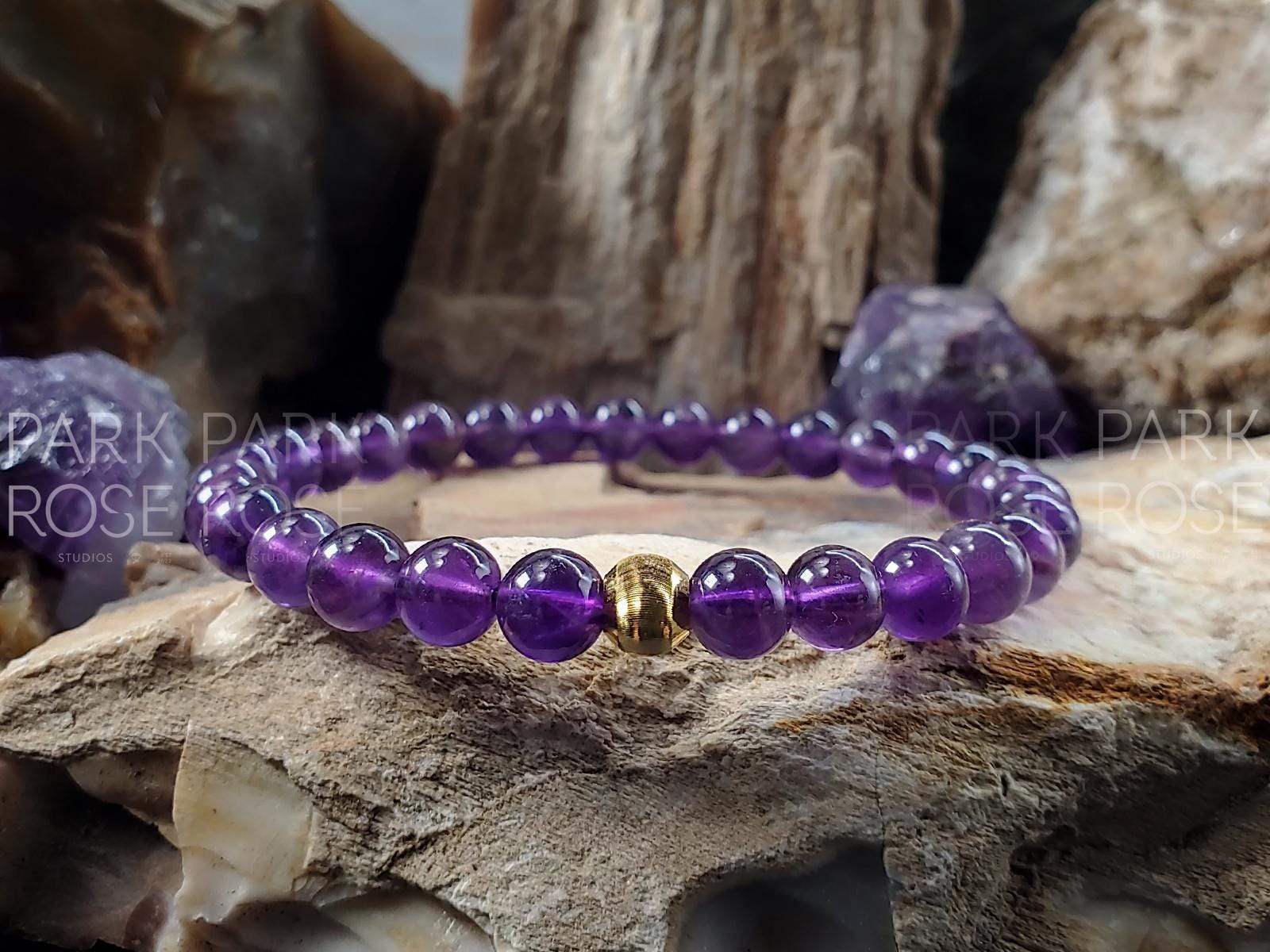 AAAA Amethyst Bracelet: 24K Gold Cat Eye Bead (6/8mm)