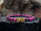 Tiger's Eye Gemstone Bracelet: 24K Gold Plated Pixiu Charm (6mm)