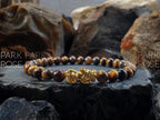 Tiger's Eye Gemstone Bracelet: 24K Gold Plated Pixiu Charm (6mm)