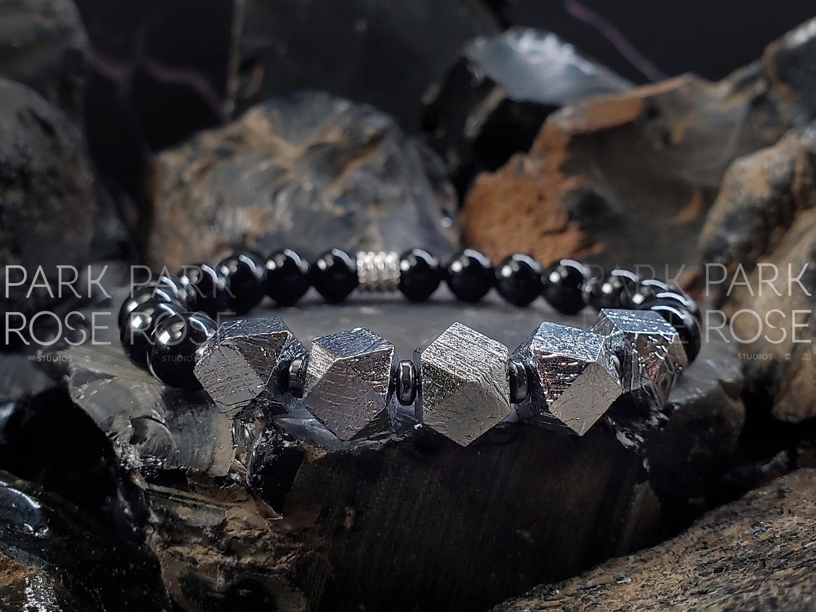 Gibeon Meteorite Bracelet: Black Tourmaline & Hematite