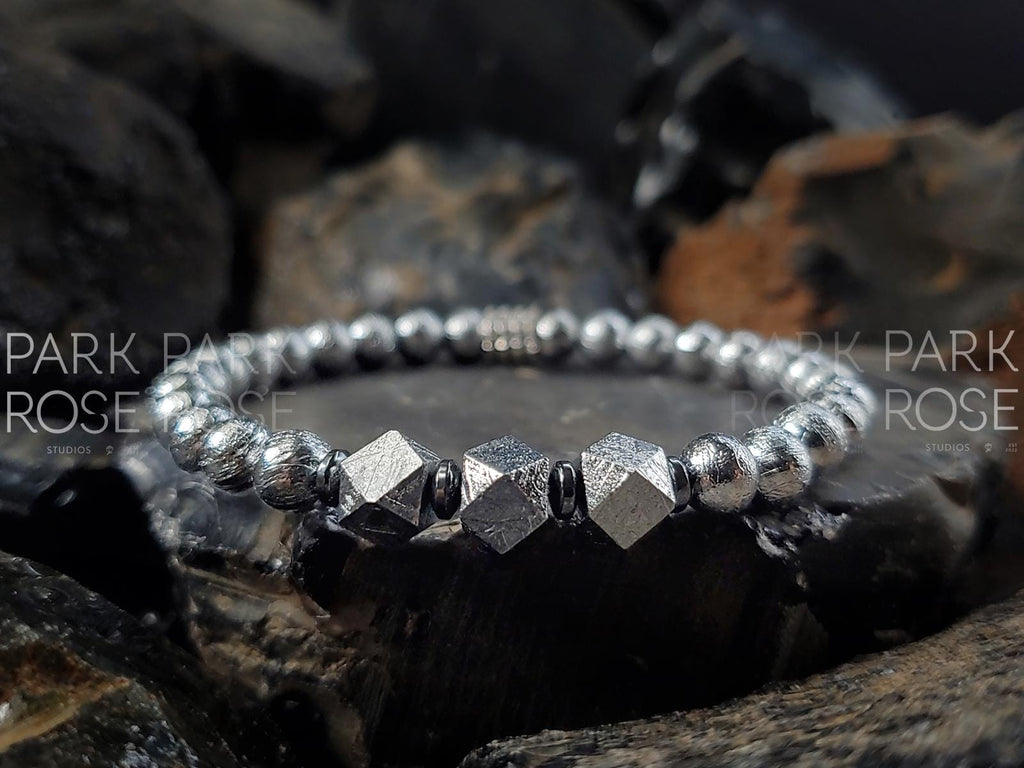 Faceted Gibeon Meteorite + Hematite Bracelet