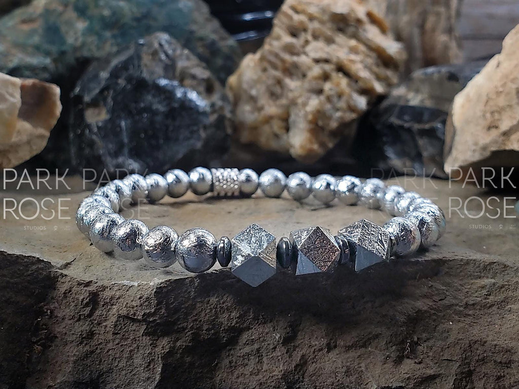 Faceted Gibeon Meteorite + Hematite Bracelet
