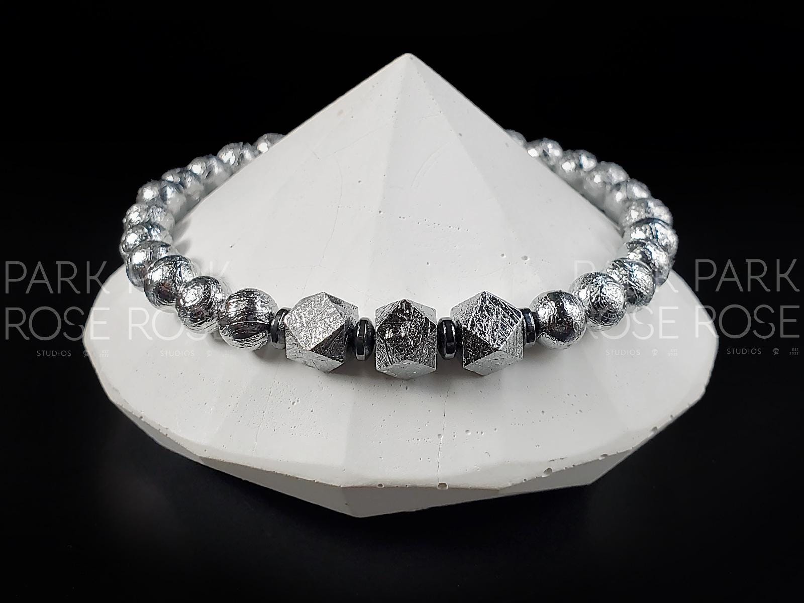 Faceted Gibeon Meteorite + Hematite Bracelet