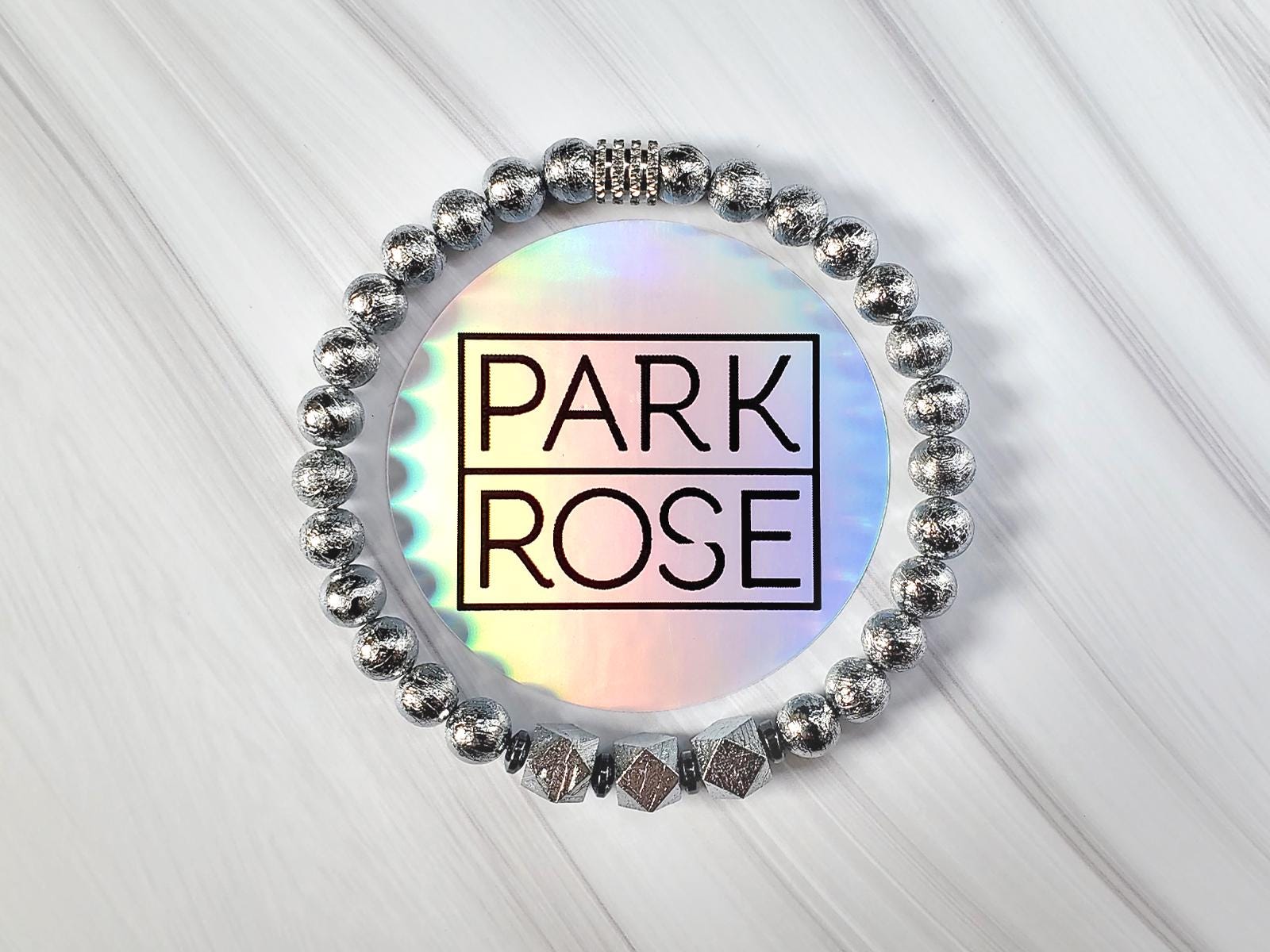 Faceted Gibeon Meteorite + Hematite Bracelet