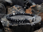 Gibeon Meteorite Bracelet: Faceted Black Spinel & Hematite Beads (6mm)