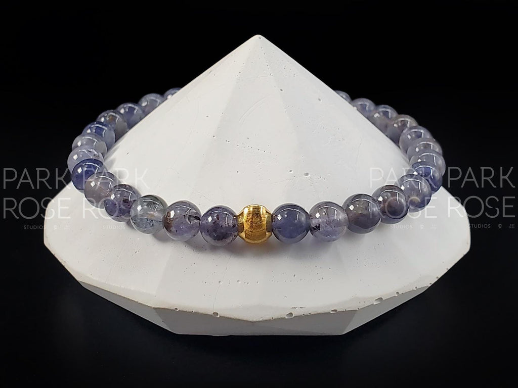 AAAA Cordierite Bracelet: 24K Gold Cat Eye Bead